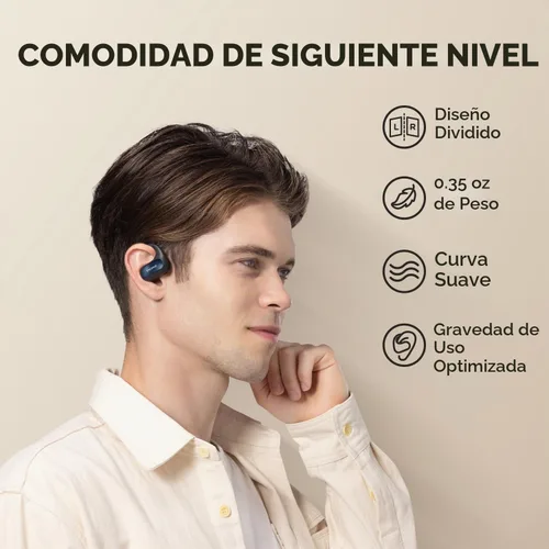 Vista 3 de 1MORE Fit SE S30 - Auriculares inalámbricos Bluetooth con 4 micrófonos para llamadas claras, auriculares deportivos con diseño dividido con ganchos