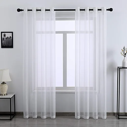 Vista 22 de DONREN 2 paneles de cortina de voile semitransparentes texturizados para ventana de cocina, pequeñas ventanas cortas, cortinas suaves de lujo