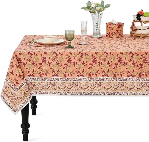 Vista 328 de Ridhi Mantel cuadrado con estampado de bloques de mano de caléndula ámbar