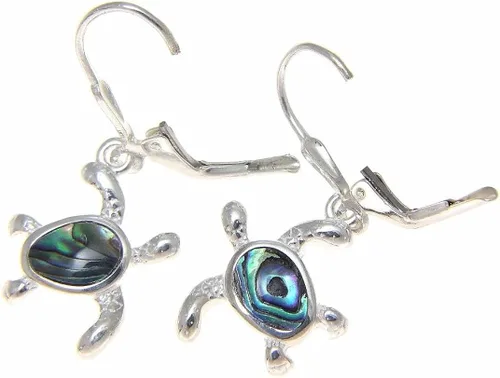 Vista 2 de Plata de Ley 925Hawaiian Honu tortuga abulón Paua arete