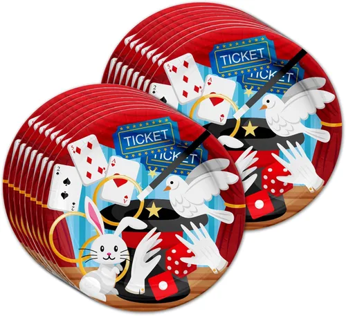 Vista 2 de Magic Show - Juego de suministros para fiesta de cumpleaños, platos, servilletas, tazas, vajilla para 16