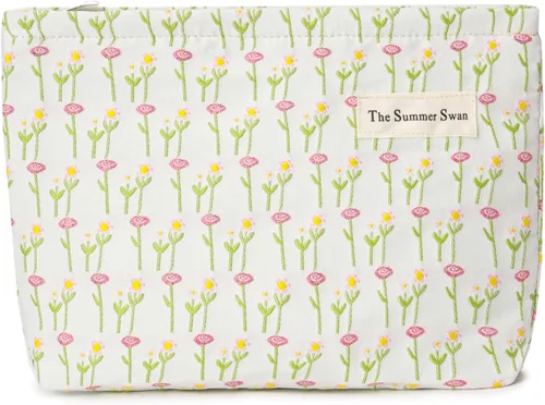 Vista 24 de The Summer Swan Bolsa de maquillaje estética grande Bolsa de maquillaje floral Embrague de medio día Bolsa de kit de período Bolsa
