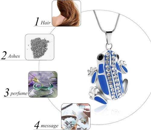 Vista 6 de Collar de urna con forma de rana, collar de urna para cenizas, soporte de recuerdo conmemorativo, collar de suéter