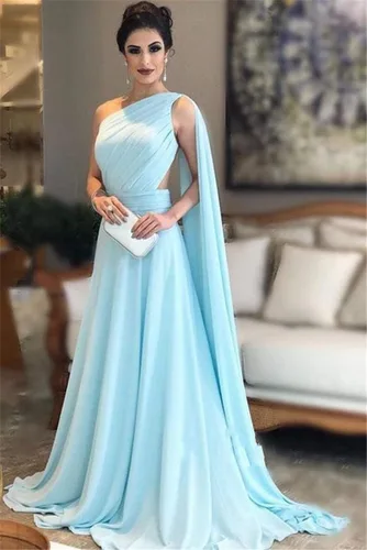 Vista 2 de Eilemy Elegante vestido de noche de gasa para dama de honor con un hombro y manga de capa
