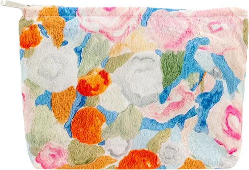 Vista 61 de Pazimiik Bolsa de maquillaje floral, grande, de algodón, con cremallera para bolsa de viaje, organizador de maquillaje de lona para mujeres