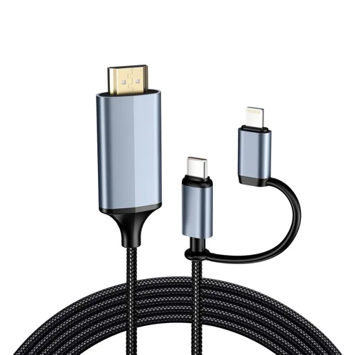 Vista 7 de Cable Lightning 2 en 1 de 6 pies • Tipo C a HDMI • Cable HDMI de doble interfaz para iPhone 16/15/14/Pro/Max y iPad Pro/Air, sincroniza video