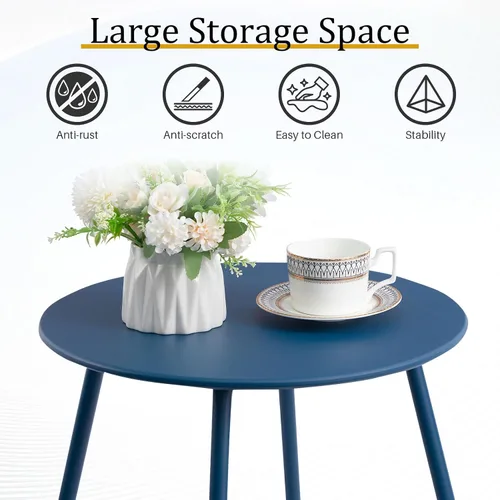 Vista 7 de HollyHOME Mesa auxiliar redonda de metal, resistente al óxido, soporte para plantas pequeñas para patio, mesa auxiliar portátil para exteriores