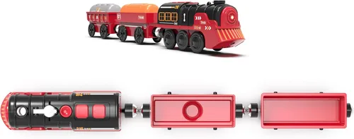 Vista 9 de Tren eléctrico de juguete para pistas de madera, juguetes de tren motorizado de Navidad para niños pequeños, tren a pilas incluye luces, sonidos
