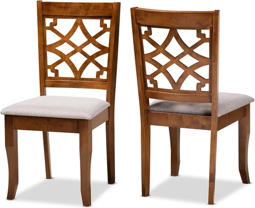 Vista 17 de Baxton Studio Mael - Juego de 2 sillas de comedor y sillas de comedor tapizadas de tela gris y acabado marrón oscuro de madera