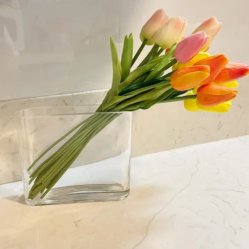 Vista 8 de CYS EXCEL Jarrón de Cristal para Libros (H:6" Apertura:7"x2") Jarrón de Flores Ovalado con Borde Redondo Rectangular Centro de Mesa para Bodas