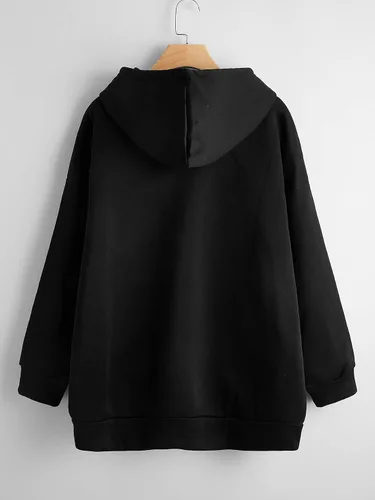 Vista 2 de MakeMeChic Sudadera con capucha de manga larga con cremallera y cordón de gran tamaño para mujer