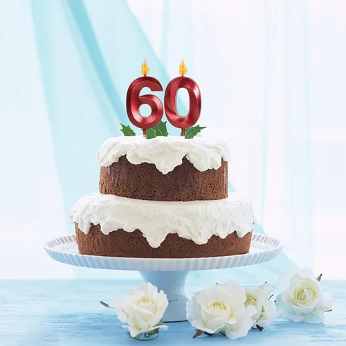 Vista 6 de Velas rojas de cumpleaños 35 y 53 para pasteles, número 35 53 con purpurina para decoración de tartas de fiesta, aniversario, boda, celebración