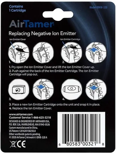 Vista 2 de AirTamer Cartucho emisor de iones negativos de repuesto para purificador de aire personal, fabricado para AirTamer modelo A320 (negro)