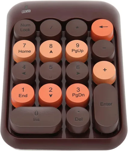 Vista 3 de POCREATION Teclado numérico inalámbrico de 18 teclas de color retro con teclas de acceso directo para calculadora de computadora, receptor USB
