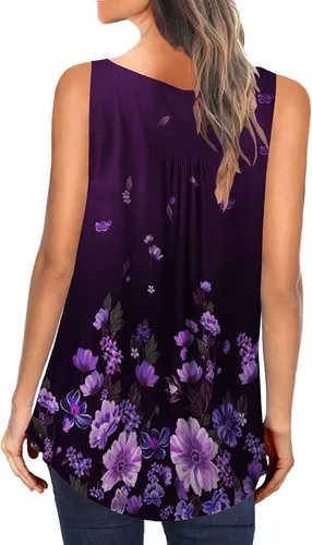 Vista 3 de BeadChica Camisetas sin mangas casuales para mujer, para usar con leggings, túnicas elegantes con botones, blusas Henley de verano