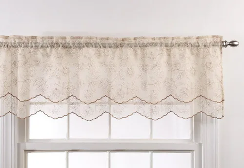 Vista 5 de Renaissance Home Fashion Stylemaster Reese - Cenefa festoneada transparente bordada en capas, 55 x 17 pulgadas, color moca