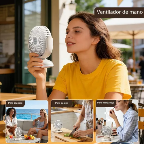 Vista 7 de TriPole Ventilador de escritorio pequeño silencioso y recargable mini Beige