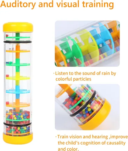 Vista 2 de Rainmaker - Mini palo de lluvia de 8 pulgadas para bebés, tubo de sonajero, palo de lluvia, agitador de música, instrumento auditivo sensorial