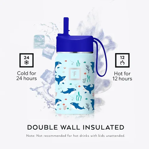 Vista 4 de IRON °FLASK Botella de Agua para Niños - Tapa con Pajilla, 20 Calcomanías con Nombre, Acero Inoxidable Aislado al Vacío, Vaso de Viaje de Doble