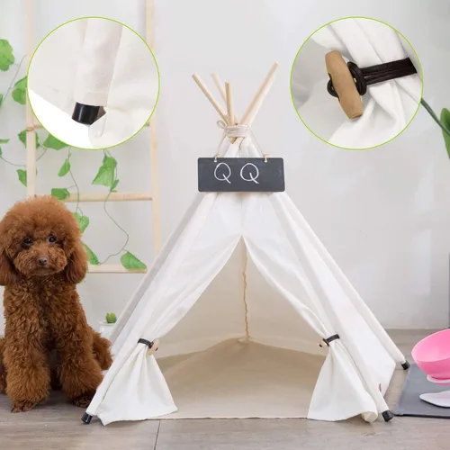 Vista 4 de Pet Teepee Tent for Dogs, Cats & Rabbits Washable Pet House with Removable Cushion & Interactive Blackboard for Puppy Indoor Dog Cat Bed