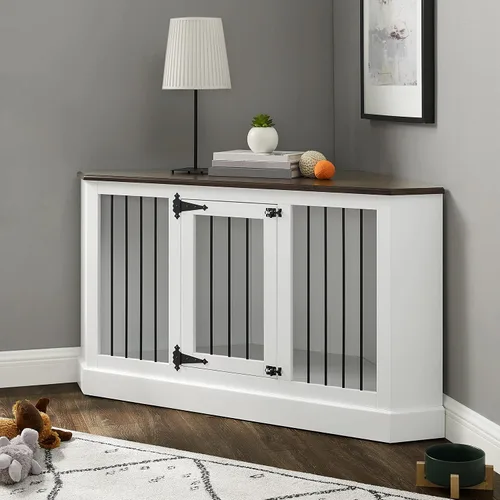 Vista 5 de Crosley Furniture Winslow - Jaula esquinera para perros, para mascotas, color blanco