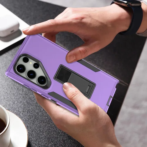 Vista 6 de Asuwish Funda para teléfono Samsung Galaxy S23 Ultra 5G con protector de pantalla de vidrio templado y soporte, accesorios móviles híbridos Violeta