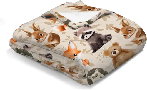 Vista 2 de Manta de bebé de animales lindos para niños y niñas, lindo oso, mapache, ciervo, conejo, erizo, manta retro de franela floral, manta de recepción