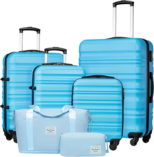Vista 15 de LONG VACATION - Set de 4 maletas para equipaje de mano, de plástico duro ABS, con candado TSA y ruedas, Manzana Verde (Apple Green), Juego de 6