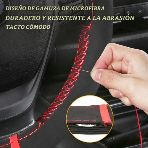 Vista 3 de Funda para volante de automóvil, protector envolvente completo de gamuza suave para volante con costura, con aguja e hilo, agarre cómodo, accesorios