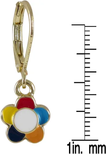 Vista 2 de Pendientes colgantes de flores esmaltadas multicolor con acabado dorado, Esmalte