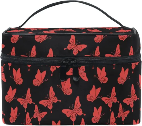 Vista 12 de Bolsa de Maquillaje, Estuche de Maquillaje Organizador de Viaje con Diseño de Calavera y Flores, Estuche de Cosméticos, Bolsas de Aseo para Niñas