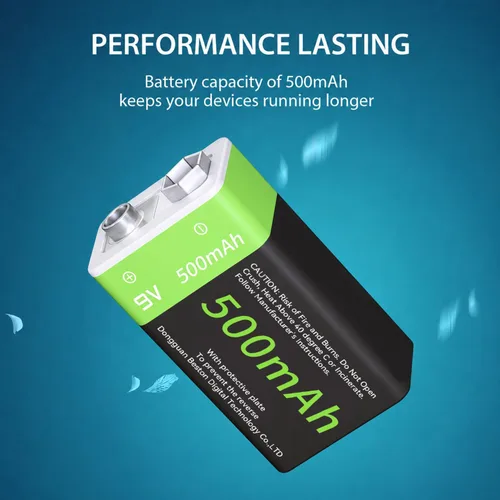Vista 3 de LP Paquete de baterías recargables de 9V, paquete de 2 unidades, 800mAh de iones de litio, 9 voltios, batería USB con puerto de carga Micro USB