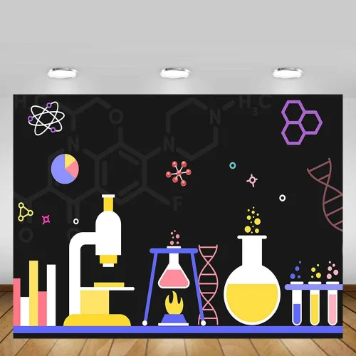 Vista 2 de MEHOFOND Decoraciones de fiesta de ciencia de 7 x 5 pies, fondo de estudio fotográfico, decoración de fiesta de cumpleaños, suministros de pancartas