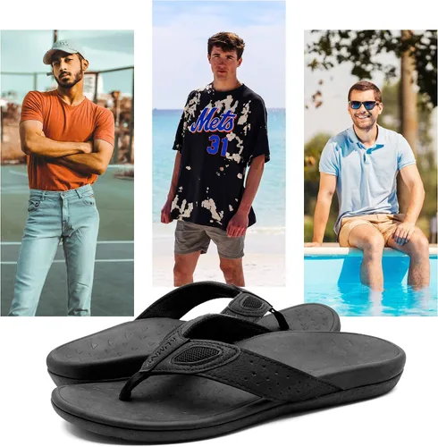 Vista 7 de Sandalias ortopédicas para hombre con soporte de arco para fascitis plantar, pies planos, para interiores y exteriores, sandalias de playa