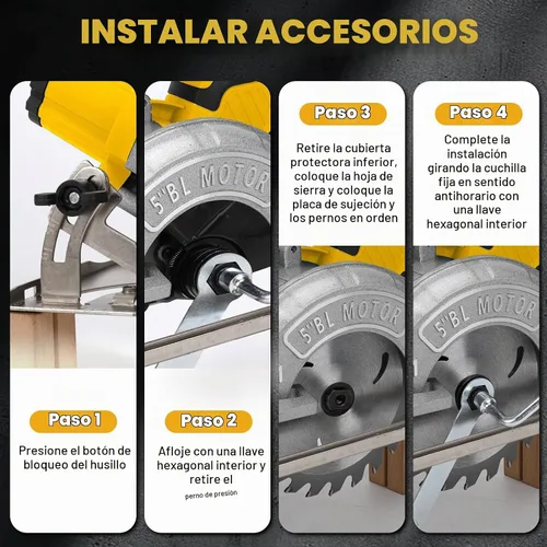 Vista 4 de Sierra circular inalámbrica de 5 pulgadas para batería Dewalt 20V Max, sin