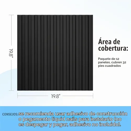 Vista 5 de STICKGOO Panel de pared de listones, paneles de pared 3D para decoración de pared interior, panel texturizado acanalado de PVC, 12 azulejos, 19.7 x