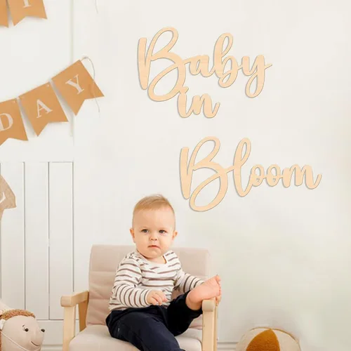 Vista 2 de Baby in Bloom - Decoraciones de madera para baby shower, letrero de madera para decoración de pared de bricolaje, telón de fondo de revelación