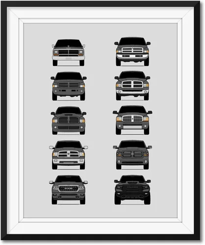 Vista 7 de Custom Car Posters Póster hecho a mano compatible con Dodge Ram Pickup Truck Generations e impresión de Ram 1500 2500 3500 – Multi, impresión