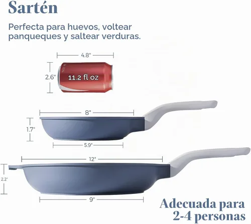 Vista 2 de PRICUSIS - Sartén antiadherente de cerámica, sartén con mango de enfriamiento constante, para huevos y tortilla y sartén de chef, compatible