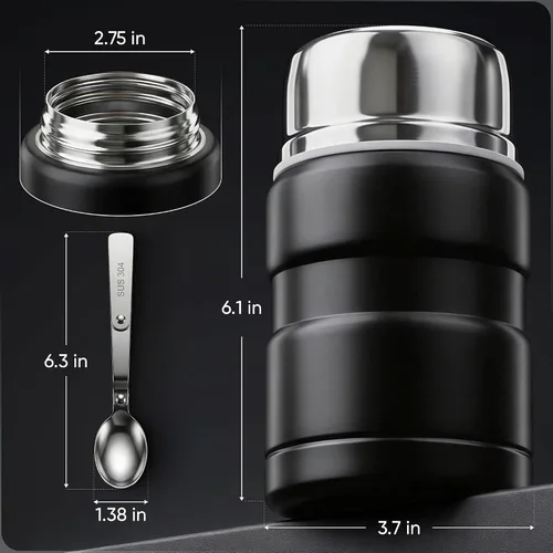 Vista 4 de Earth&ME Termo de acero inoxidable para alimentos calientes de 17 onzas con cuchara plegable, recipiente de alimentos aislado al vacío, termo