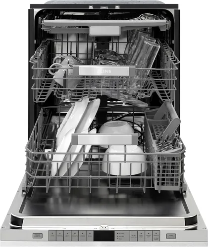 Vista 2 de ZLINE Autograph Edition - Lavavajillas de bañera alta con control táctil de 24 pulgadas con panel de acero inoxidable satinado y mango dorado