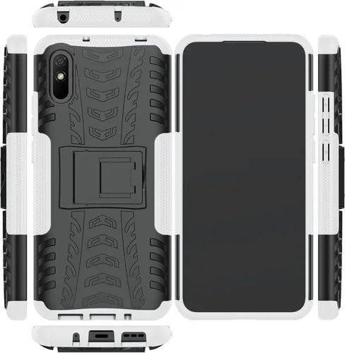 Vista 4 de Asuwish Funda de teléfono para Xiaomi Redmi 9A Redme 9i con protector de pantalla de vidrio templado y soporte delgado híbrido resistente resistente