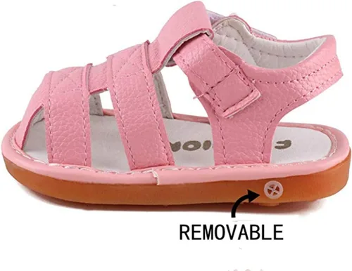 Vista 5 de WILLFUN Sandalias chirriantes de verano para bebé, niño, niña, suela de goma de primera calidad, puntera cerrada, antideslizantes, zapatos