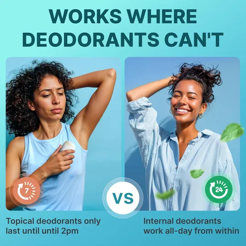 Vista 5 de Suplemento desodorizante corporal – Desodorante interno natural cápsulas de clorofila con perejil y menta – 60 pastillas veganas de 500 mg +
