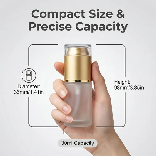Vista 2 de QUUPY Paquete de 3 botellas vacías recargables de vidrio esmerilado transparente, dispensadores de cosméticos portátiles de viaje para loción