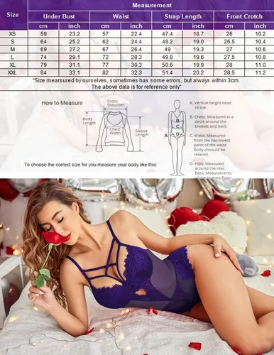 Vista 6 de Avidlove Body de lencería con arnés de encaje floral para mujer, camisón de una pieza