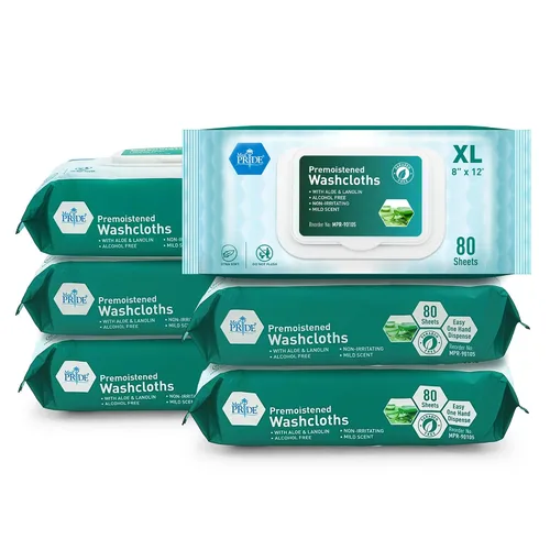 Vista 6 de MED PRIDE Toallitas desechables XL prehumedecidas de 8 x 12 pulgadas, paquete de 80 toallitas de tela para adultos para pieles sensibles, toallitas