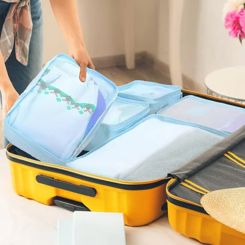 Vista 4 de Juego de 2 cubos de equipaje de viaje, juego de 6 cubos de equipaje de viaje, bolsas organizadoras ligeras con bolsa de zapatos, organizadores