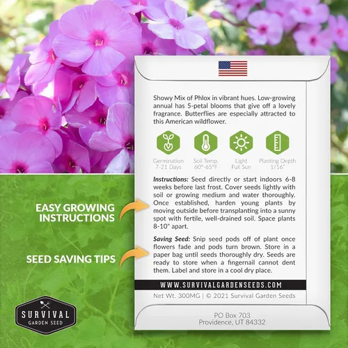 Vista 2 de Survival Garden Seeds - Showy Mix anual Phlox Seed para plantar - 3 paquetes con instrucciones para plantar y cultivar hermosas flores silvestres