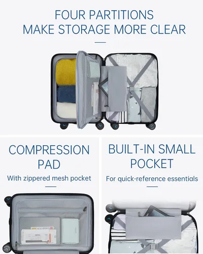 Vista 8 de BAGSMART Equipaje de viaje para equipaje de mano, Negro -, Equipaje de mano rígido con ruedas giratorias
